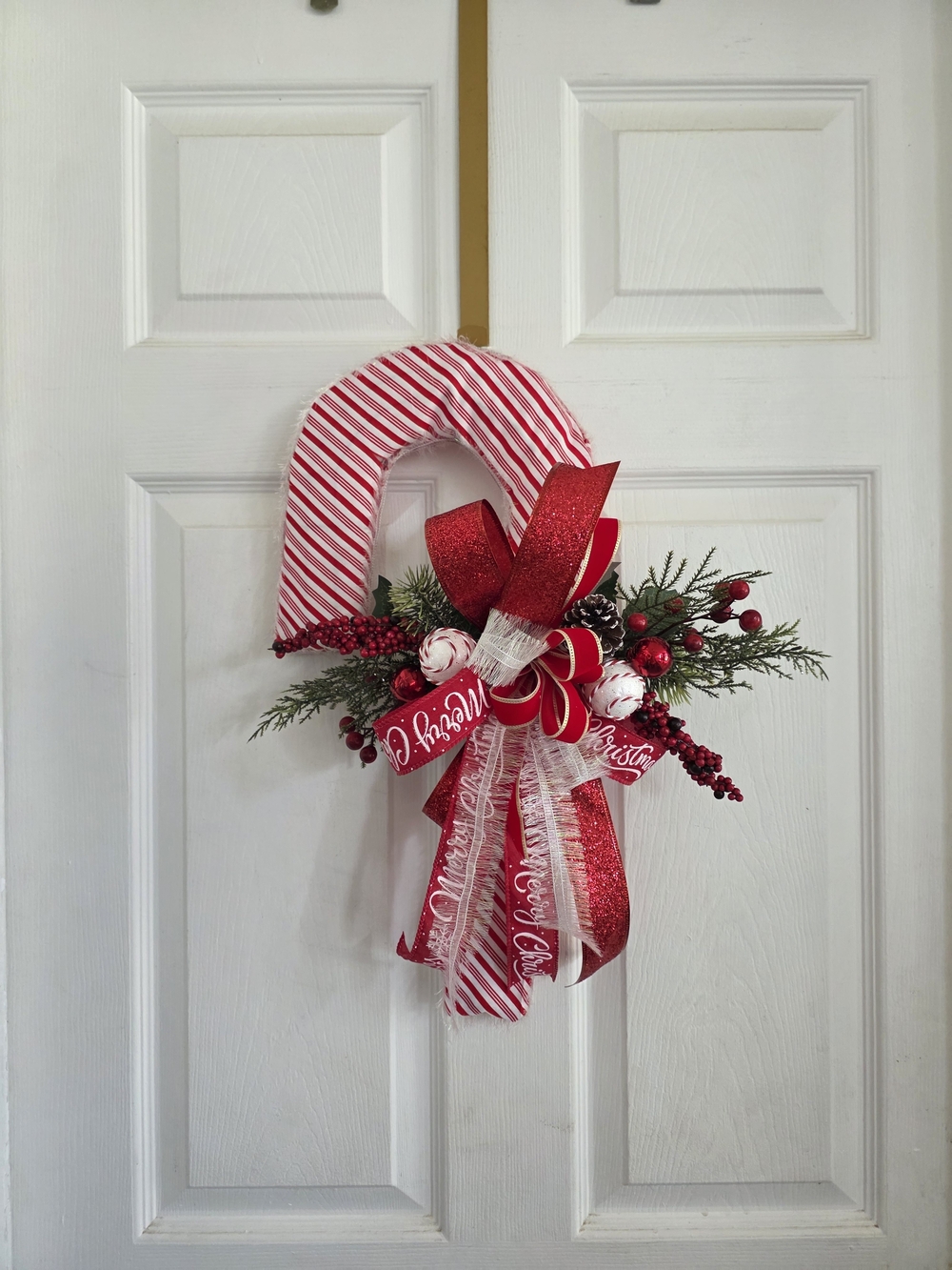 Holiday Candy Cane Door Hanger - Red and White